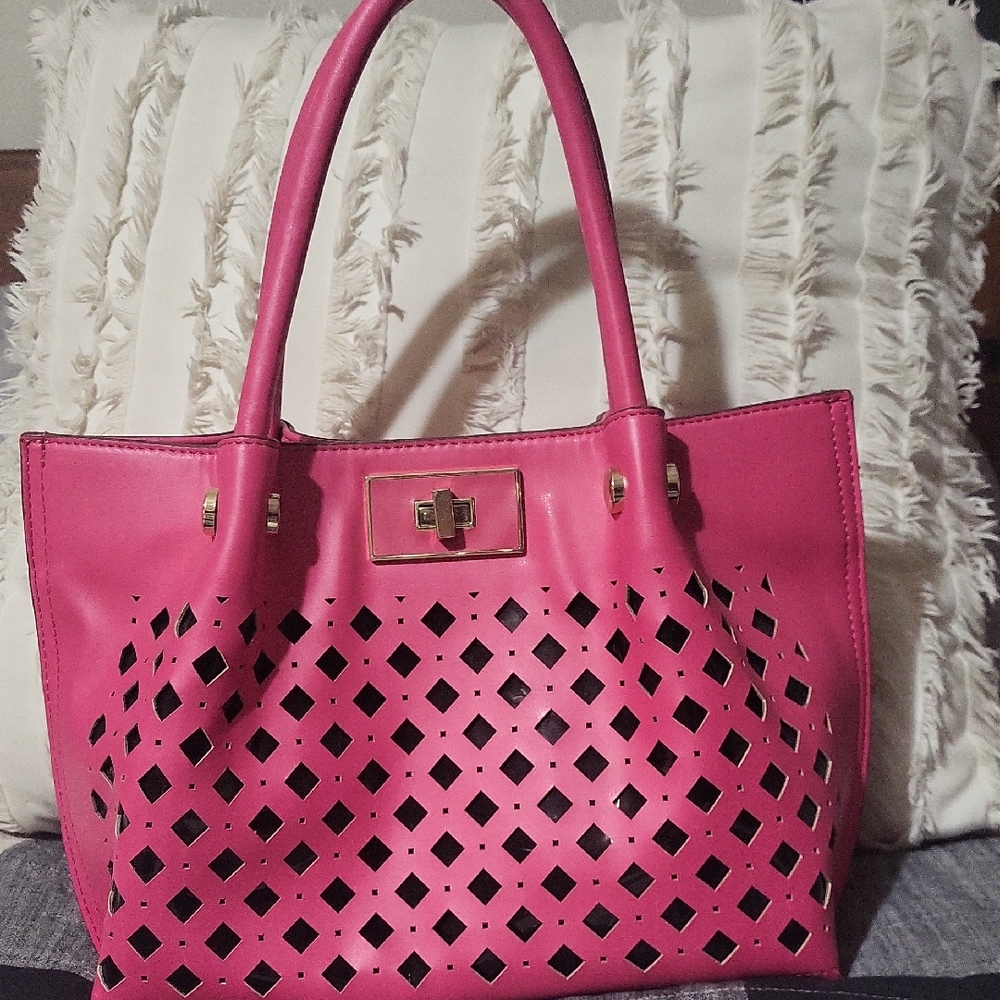 Kate Landry Fuchsia Tote with Geometric Cutouts